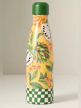 Anthropologie Farm Rio Yellow Floral Colorful Water Bottle New With Gift Box